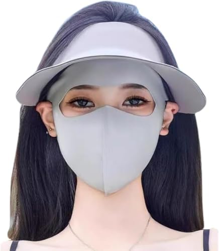 KUKASEN UPF 50+ Full Face Mask UV Protection Full Face Sun Shield Breathable Cooling Ice Silk Summer Face Mask for Women