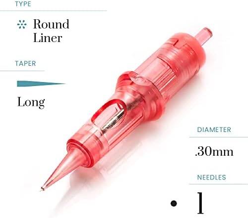 Kwadron Optima Professional Permanent Makeup Cartridge - 1 Round Liner 0.30mm Long Taper - Box Of 20