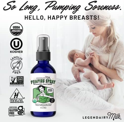 Legendairy Milk Pumping Spray 4 Oz. Helps Sore Nipples & Clogged Ducts Organic Lubricant For Breast Shields And Flanges Vegan Breast Pump Spray Natural & Lanolin-Free Made In USA