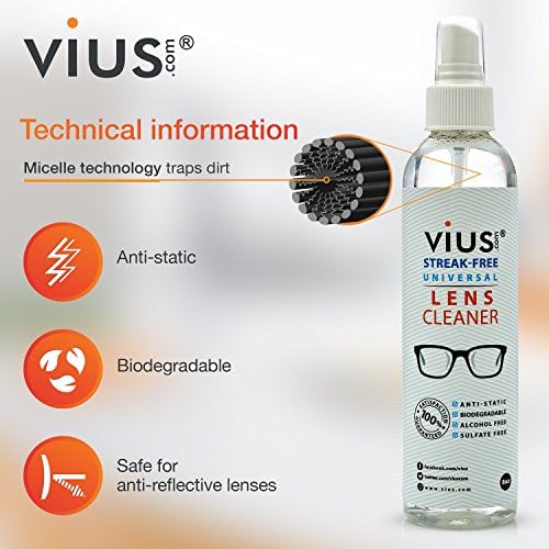 Lens Cleaner - Vius Premium Lens Cleaner Spray For Eyeglasses Cameras And Other Lenses - Gently Cleans Fingerprints Dust Oil (8oz 2-Pack)