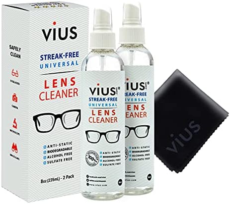 Lens Cleaner - vius Premium Lens Cleaner Spray for Eyeglasses Cameras and Other Lenses - Gently Cleans Fingerprints Dust Oil (8oz 2-Pack)