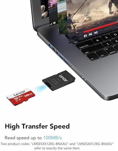 Lexar 128GB Micro SD Card MicroSDXC UHS-I Flash Memory Card With Adapter - Up To 100MB/s A1 U3 Class10 V30 High Speed TF Card