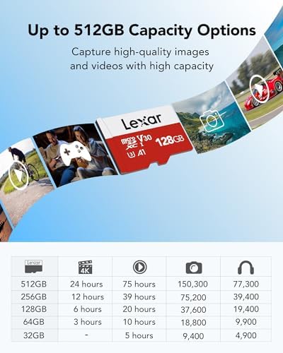 Lexar 128GB Micro SD Card MicroSDXC UHS-I Flash Memory Card With Adapter - Up To 100MB/s A1 U3 Class10 V30 High Speed TF Card