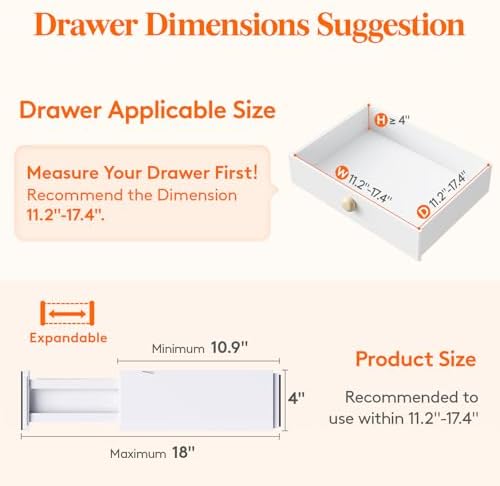 Lifewit 5 Pack Drawer Dividers For Clothes 11-17" Adjustable Dresser Drawer Organizers 4" High Plastic Expandable Drawer Separators In Bedroom/Office/Bathroom/Kitchen Storage White