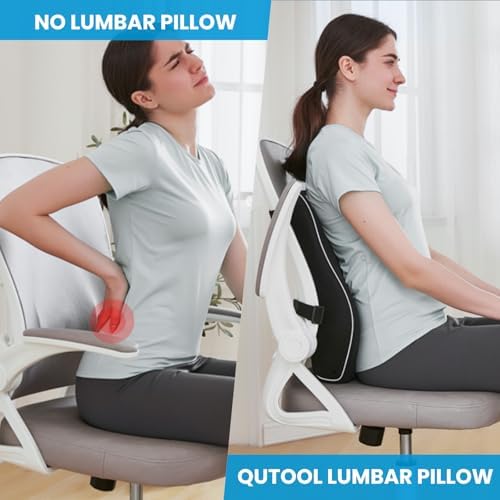 Lumbar Support Pillow For Office Chair Car Memory Foam Back Cushion Back Pain Relief Improve Posture Large Back Pillow For Computer Gaming Chair Recliner With Mesh Cover Double Adjustable Straps