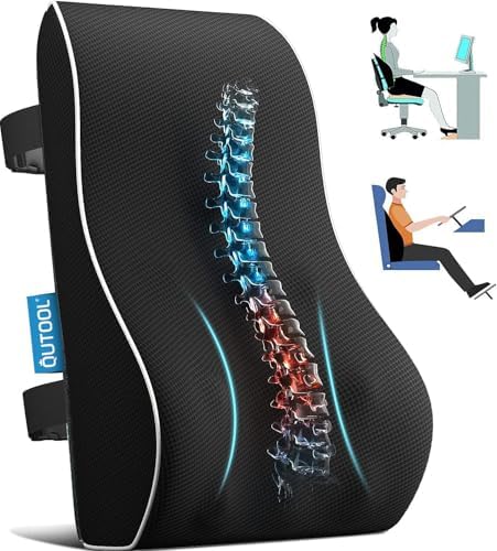Lumbar Support Pillow for Office Chair Car Memory Foam Back Cushion Back Pain Relief Improve Posture Large Back Pillow for Computer Gaming Chair Recliner with Mesh Cover Double Adjustable Straps