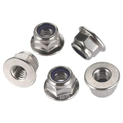 M10 Metric Hex Flange Nylon Insert Lock Nuts Locknuts Stainless Steel 18-8 (304) Bright Finish 10 PCS