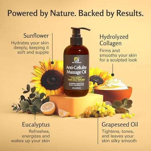 M3 Naturals Firming Body Massage Oil With Collagen & Stem Cell – Helps Smooth The Appearance Of Cellulite & Improve Skin Texture – Refreshing Aromatherapy Body Oil For Legs & Full Body – 8 Fl Oz