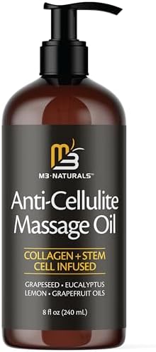 M3 Naturals Firming Body Massage Oil with Collagen & Stem Cell – Helps Smooth The Appearance of Cellulite & Improve Skin Texture – Refreshing Aromatherapy Body Oil for Legs & Full Body – 8 Fl Oz
