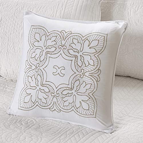 Madison Park Daybed Cover Set-Trendy Damask Quilting With Scalloped Edges All Season Luxury Bedding With Bedskirt Matching Shams Decorative Pillow 39"x75" Tuscany White 6 Piece