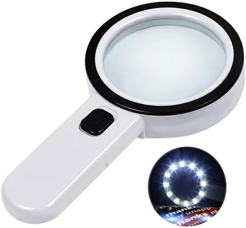 Magnifying Glass with 12 LED Lights Double Glass Lens Handheld Illuminated Magnifier Reading Magnifying Glass with for Seniors Read Coins Stamps Map Inspection Macular Degeneration