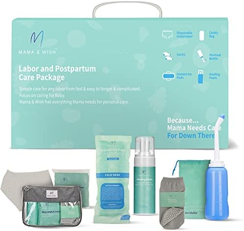 Mama & Wish Postpartum Essentials Kit – Labor and Delivery Essentials for Moms After Birth – Postpartum Recovery Kit Includes Peri Bottle Witch Hazel Comfy Garments & More