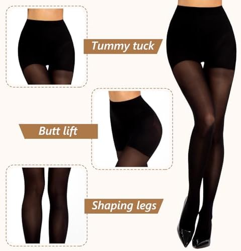 MANZI 2 Pairs Compression Pantyhose For Women Shaping Black Tights 10-15mmHg Support 50D Opaque Tights Stockings