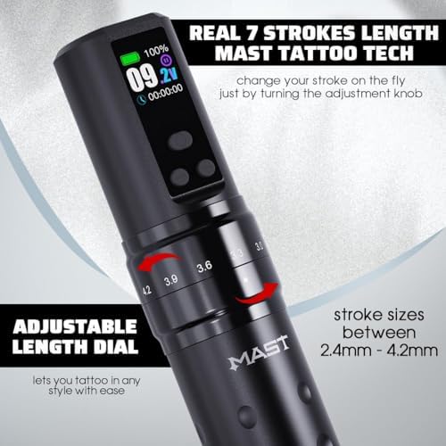 Mast Fold2 Pro Tattoo Gun Wireless Tattoo Pen Machine 2 Replaceble Batteries 2 000mAh Power Supply Mcore Rotary Motor Real Strokes Length P-076 (Gold)