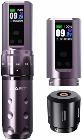 Mast Fold2 Pro Tattoo Gun Wireless Tattoo Pen Machine 2 Replaceble Batteries 2 000mAh Power Supply Mcore Rotary Motor Real Strokes Length P-076 (Pink-Coffee)
