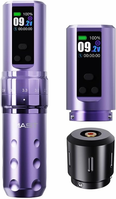 Mast Fold2 Pro Tattoo Gun Wireless Tattoo Pen Machine 2 Replaceble Batteries 2 000mAh Power Supply Mcore Rotary Motor Real Strokes Length P-076 (Purple)