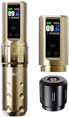 Mast Fold2 Pro Tattoo Gun Wireless Tattoo Pen Machine 2 Replaceble Batteries 2 000mAh Power Supply Mcore Rotary Motor Real Strokes Length P-076 (Gold)