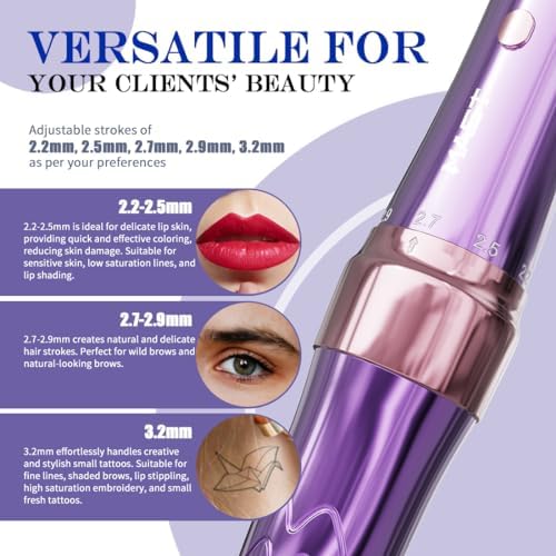 Mast P60 Wireless Tattoo Pen Machine Rotary Tattoo Gun Lightweight Digital Display Slim Frame For Women Aritst (Purple)