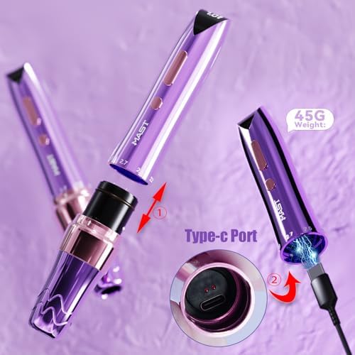 Mast P60 Wireless Tattoo Pen Machine Rotary Tattoo Gun Lightweight Digital Display Slim Frame For Women Aritst (Purple)
