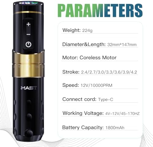 Mast Tattoo Gun Flip3 Wireless Tattoo Machine 1 800mAh Battery With Replacement Power Supply Smart Display Coreless Motor 7 Strokes Length For Tattoo Artists