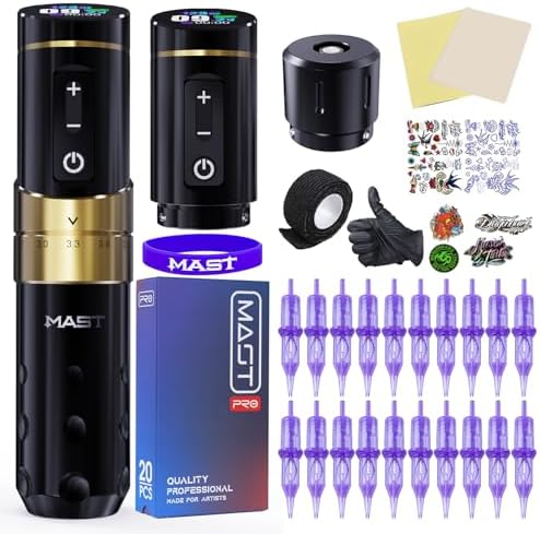 Mast Tattoo Gun Flip3 Wireless Tattoo Machine 1 800mAh Battery with Replacement Power Supply Smart Display Coreless Motor 7 Strokes Length for Tattoo Artists