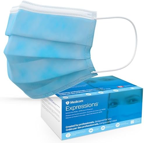 Medicom Expressions Disposable Face Masks - Box of 50 ASTM Level 3 Surgical Masks - 3 Layer Medical Masks Made in Canada - Blue Adult Masks Disposable