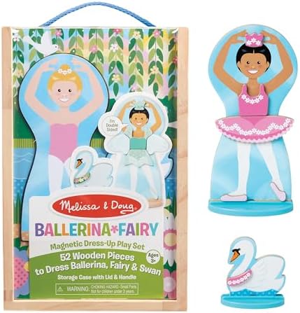 Melissa & Doug Ballerina and Fairy Magnetic Dress-Up Double-Sided Wooden Doll and Swan Pretend Play Set (52 pcs)