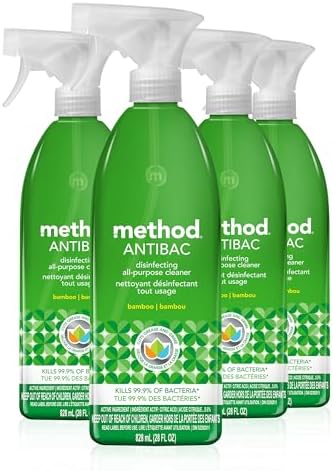 Method Antibacterial All-Purpose Cleaner Spray Disinfectant Spray Perfect for Most Counters Tiles Stone and Surfaces Kitchen and Home Essentials Bamboo Scent 828 mL Spray Bottles 4 Pack Clear