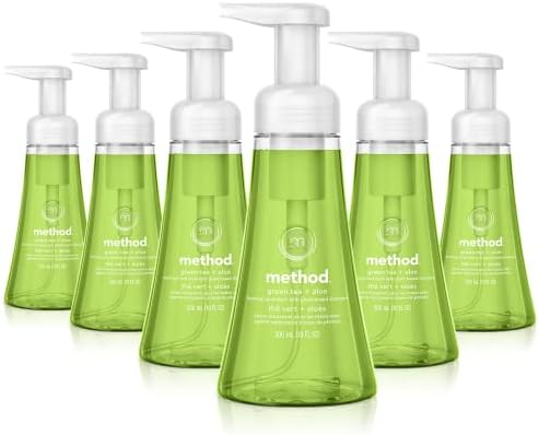 method Foaming Hand Soap Biodegradable Formula with Foaming Soap Dispenser Made of 100% Recycled Plastic Green Tea + Aloe Scent 300 ml Soap Pump Bottles 6 Pack