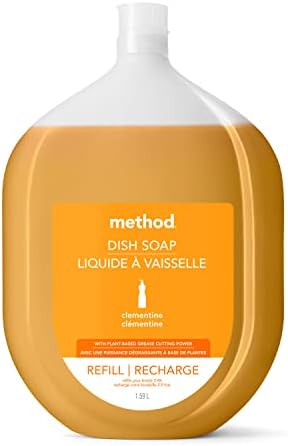 Method Liquid Dish Soap Refill Plant-Based Dishwashing Liquid that Cuts Through Tough Grease for a Sparkling Clean Clementine Scent 36 Fl. Oz