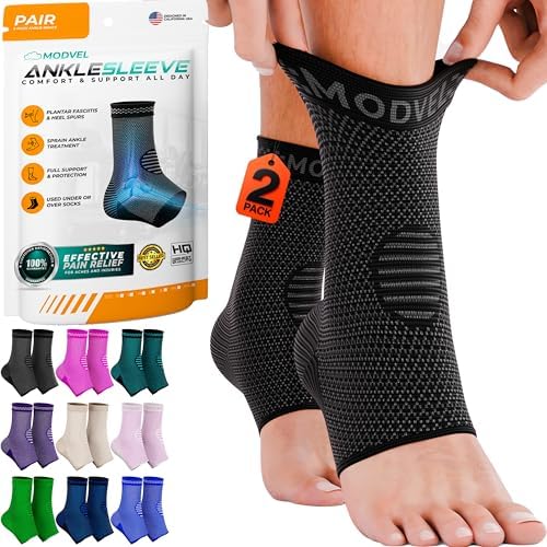 MODVEL 2-Pack Ankle Brace for Men and Women Sprained Ankle Brace for Plantar Fasciitis Relief Ankle Stabilizer Brace Achilles Tendonitis Support and Foot Plantar Fasciitis Sock Ankle Wrap Support