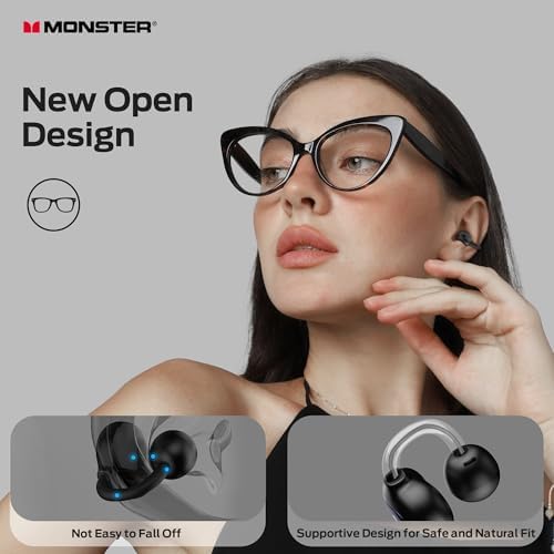 Monster Open Ear AC339 Earbuds Bluetooth 6.0 Earphones Stereo Sound Open Ear Clip Wireless Earbuds 40 Hours Playback With Smart Digital Display Design Touch Control IPX6 Waterproof