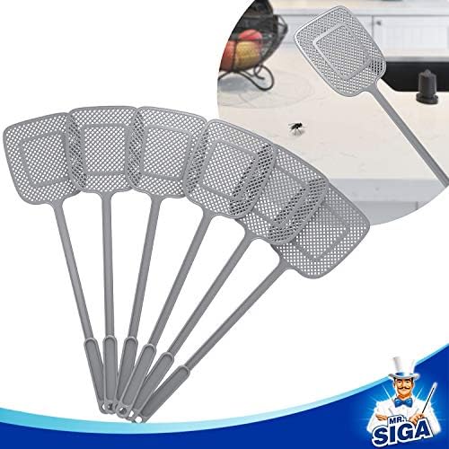 MR.SIGA Heavy Duty Long Handle Fly Swatter Gray 6 Pack