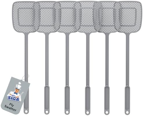 MR.SIGA Heavy Duty Long Handle Fly Swatter Gray 6 Pack