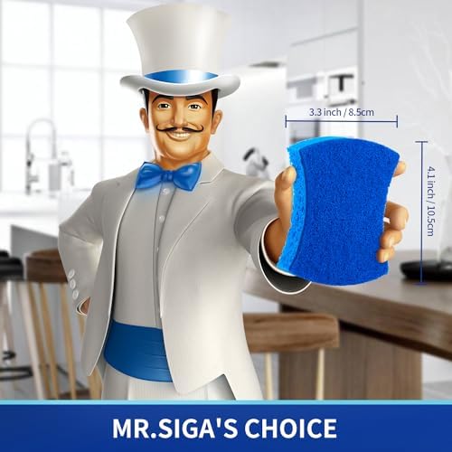 MR.SIGA Non-Scratch Cellulose Scrub Sponge Dual-Sided Dishwashing Sponge For Kitchen 12 Pack