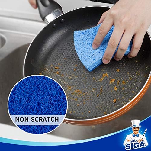 MR.SIGA Non-Scratch Cellulose Scrub Sponge Dual-Sided Dishwashing Sponge For Kitchen 12 Pack