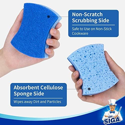 MR.SIGA Non-Scratch Cellulose Scrub Sponge Dual-Sided Dishwashing Sponge For Kitchen 12 Pack