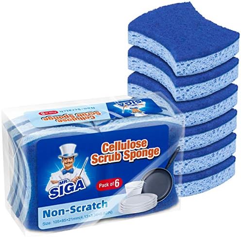 MR.SIGA Non-Scratch Cellulose Scrub Sponge Dual-Sided Dishwashing Sponge for Kitchen 12 Pack