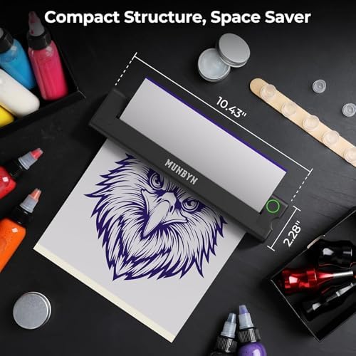 MUNBYN Tattoo Stencil Printer ITP05 Wireless Thermal Tattoo Printers With 10 Transfer Papers Compatible With Android And IOS Phone/Tablet & PC Tattoo Printer For Tattoos Artists & Beginners (Black)