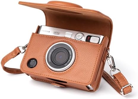 MUZIRI KINOKOO Case for Instax Mini EVO Camera - PU Leather Case Compatible for Fuji Instax Mini EVO Instant Camera - Mini EVO Case with Shoulder Strap - in Brown Lychee Texture Horizonal Style