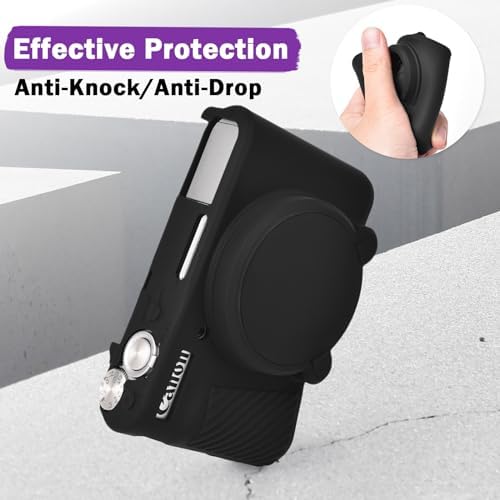 MUZIRI KINOKOO Silicone Case For Canon PowerShot SX740 SX730 HS Camera - Soft Rubber SX730 SX740 HS Protective Case With Removeable Lens Cover - Slim Fit SX740 Sx730 HS Case - Black