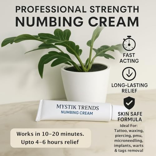 Mystik Trends Tattoo Numbing Cream For Microblading Permanent Makeup & Piercing Pre-Treatment Topical Anesthetic For Eyebrows Lips Eyeliner & Body Painless Tattoo Prep Cream