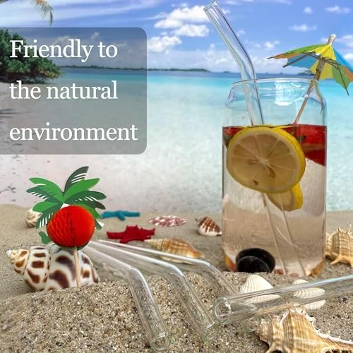 Nafender 10-Pack Glass Straws Reusable Drinking Straw Including 4 Straight And 4 Bent Straws & 2 Extra Wide Smoothie Straw With 2 Cleaning Brushes