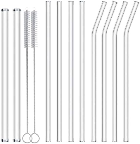 Nafender 10-Pack Glass Straws Reusable Drinking Straw Including 4 Straight and 4 Bent Straws & 2 Extra Wide Smoothie Straw with 2 Cleaning Brushes