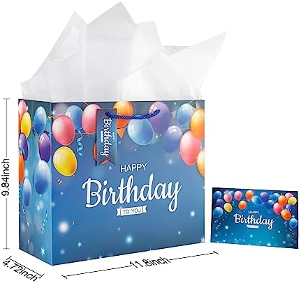 Neatnsharp 13" Large Birthday Gift Bags 2 Pack With Matching Tissue Paper Card Name Tag Beautiful Happy Birthday Gift Bags With Handles Happy Birthday Present Gift Bags For Boys/Girls And All