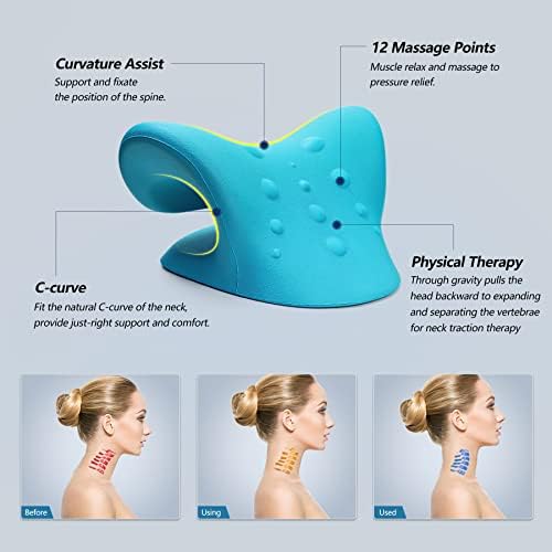 Neck Stretcher For Neck Pain Relief Neck And Shoulder Relaxer Cervical Neck Traction Device Pillow For TMJ Pain Relief And Muscle Relax Cervical Spine Alignment Chiropractic Pillow (Blue)