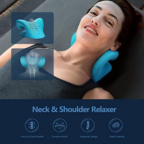 Neck Stretcher For Neck Pain Relief Neck And Shoulder Relaxer Cervical Neck Traction Device Pillow For TMJ Pain Relief And Muscle Relax Cervical Spine Alignment Chiropractic Pillow (Blue)