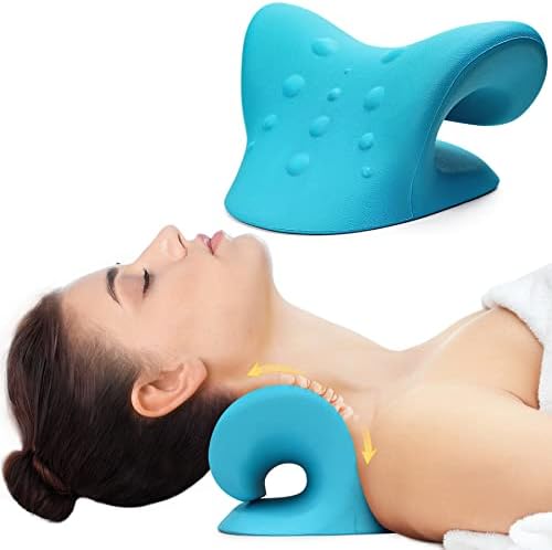 Neck Stretcher for Neck Pain Relief Neck and Shoulder Relaxer Cervical Neck Traction Device Pillow for TMJ Pain Relief and Muscle Relax Cervical Spine Alignment Chiropractic Pillow (Blue)