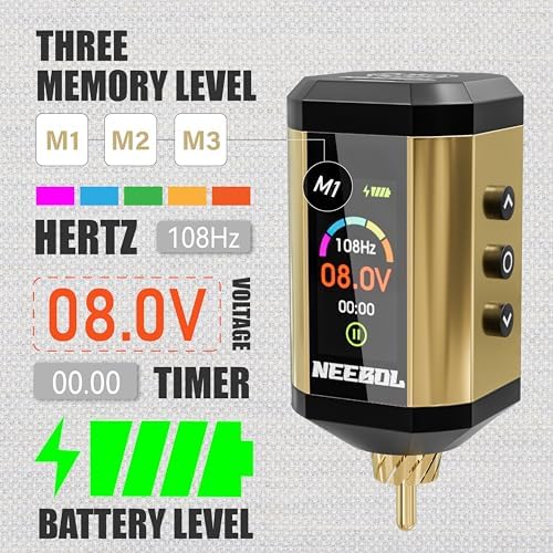 Neebol Tattoo Battery Portable 1600mAh Lithium Battery Pack Wireless Power Supply With Color Screen For Rotary RCA Tattoo Machine Gun Supplies
