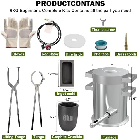 Nelyrho 6KG Propane Melting Furnace Kit – Metal Casting Machine For Gold Silver Copper Jewelry Making & Refining